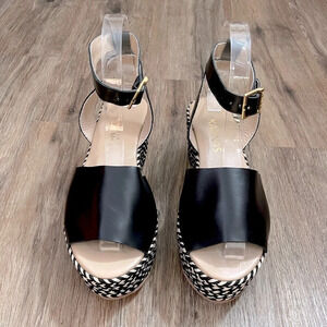 Kaanas Anthropologie Platforms Espadrilles Women’s Black Leather 7 Boho Wedding
